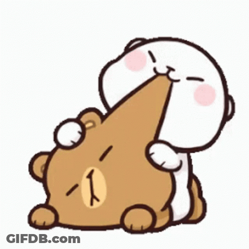 Cuddling Milk And Mocha Bear Biting Cheeks GIF