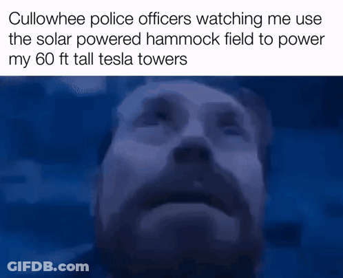 Cullowhee Police Officers Watching Me Use The Solar Powered Hammock Field To Power My 600 Ft Tall Tesla Towers GIF