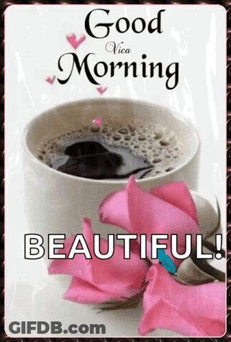 Cup Of Coffee And Pink Roses Good Morning Beautiful GIF