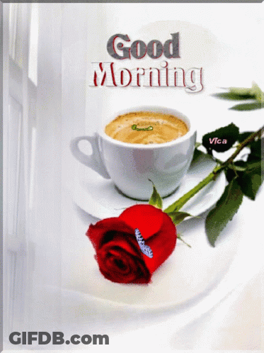 Cup Of Coffee And Rose Saying Good Morning GIF