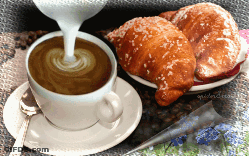 Cup Of Coffee And Two Croissants GIF