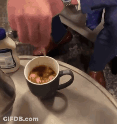 Cup Of Coffee Next To Milk Bottle GIF