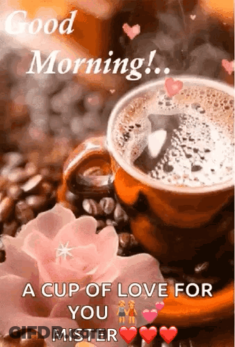 Cup Of Coffee Next To Rose GIF