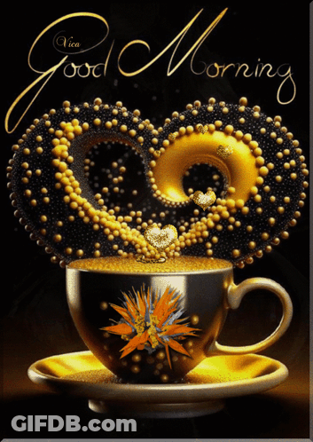 Cup Of Coffee On Saucer Saying Good Morning GIF