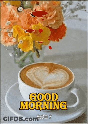 Cup Of Coffee On Saucer Saying Good Morning GIF