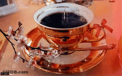 Cup Of Coffee On Saucer With Bow GIF
