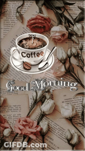 Cup Of Coffee On Saucer With Good Morning GIF