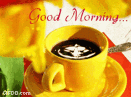 Cup Of Coffee On Saucer With Good Morning GIF