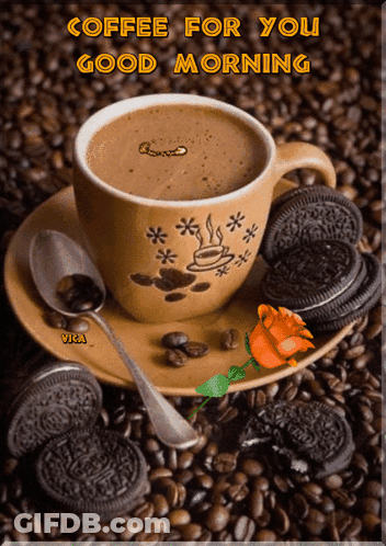 Cup Of Coffee On Saucer With Oreo Cookies GIF