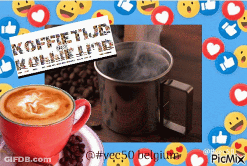 Cup Of Coffee Surrounded By Smiley Faces GIF