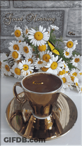 Cup Of Coffee With Daisies Good Morning GIF