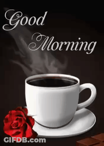 Cup Of Coffee With Red Rose And Good Morning GIF