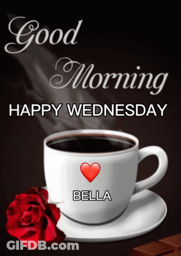 Cup Of Coffee With Red Rose Good Morning Happy Wednesday Bella GIF