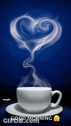 Cup Of Coffee With Smoke Heart Good Morning GIF