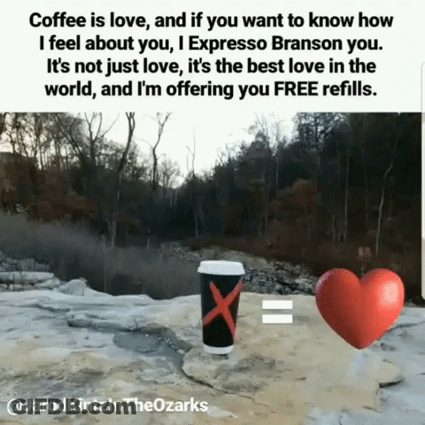 Cup Of Coffee With X On Rock Next To Heart GIF