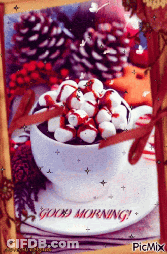 Cup Of Hot Chocolate With Marshmallows And Good Morning Message GIF