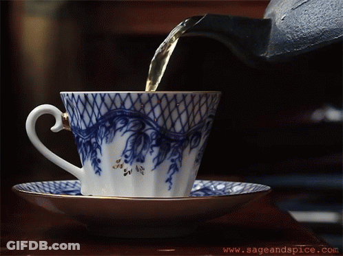 Cup Of Tea Poured Into Saucer Www.sageandspice.com GIF