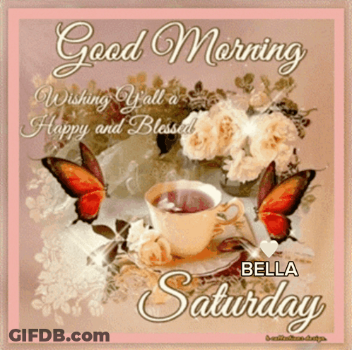 Cup Of Tea With Butterflies And Good Morning GIF