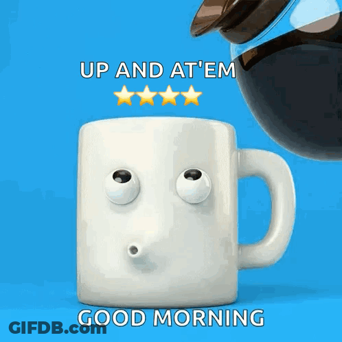 Cup With Face Saying Good Morning GIF