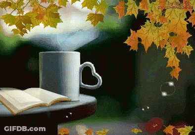 Cup With Heart-Shaped Handle Next To Open Book GIF