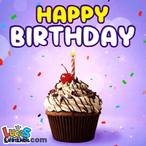 Cupcake With Candle Saying Happy Birthday Lucas And Friends GIF