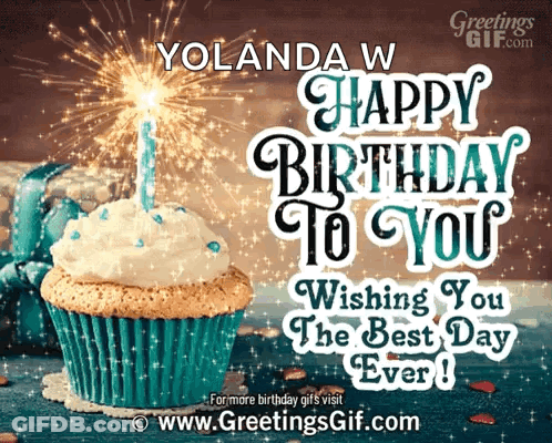 Cupcake With Candle Saying Yolanda Happy Birthday GIF