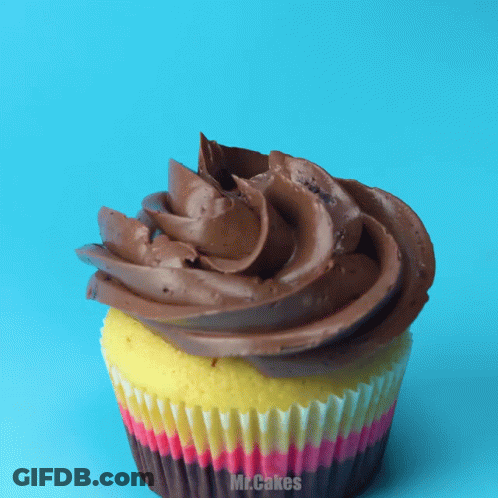 Cupcake With Chocolate Frosting Saying Mr. Cakes GIF