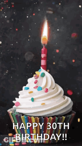 Cupcake With Lit Candle Happy 30Th Birthday GIF