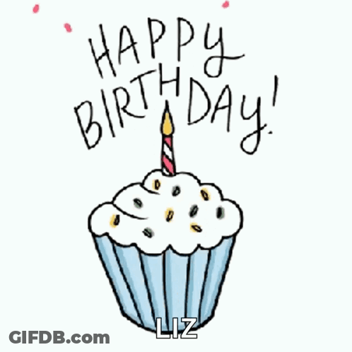 Cupcake With Lit Candle Saying Happy Birthday Liz GIF