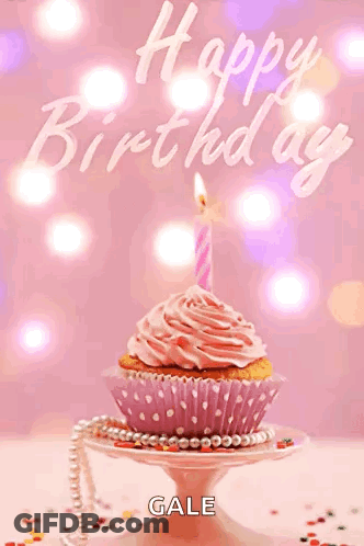 Cupcake With Pink Frosting And Lit Candle Named Gale GIF
