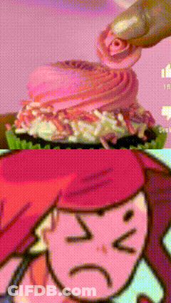 Cupcake With Pink Frosting And Sad Cartoon Girl GIF