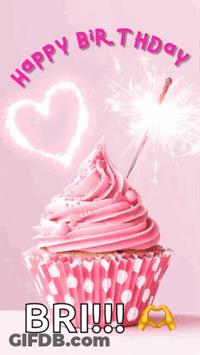 Cupcake With Pink Frosting And Sparkler Saying Happy Birthday GIF
