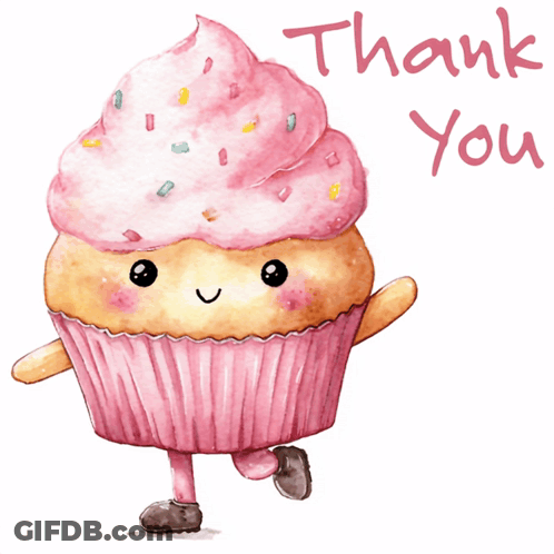 Cupcake With Pink Frosting And Sprinkles Saying Thank You GIF
