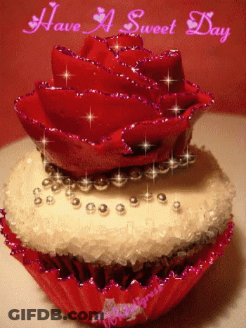 Cupcake With Red Rose Saying Have A Sweet Day GIF