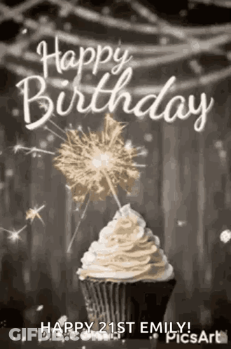 Cupcake With Whipped Cream And Sparkler GIF