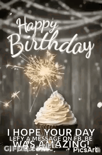 Cupcake With Whipped Cream And Sparkler GIF
