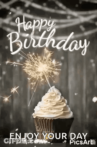Cupcake With Whipped Cream And Sparklers GIF