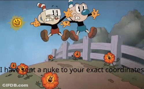 Cuphead And Snoopy Are Jumping Over A Fence In A Cartoon GIF