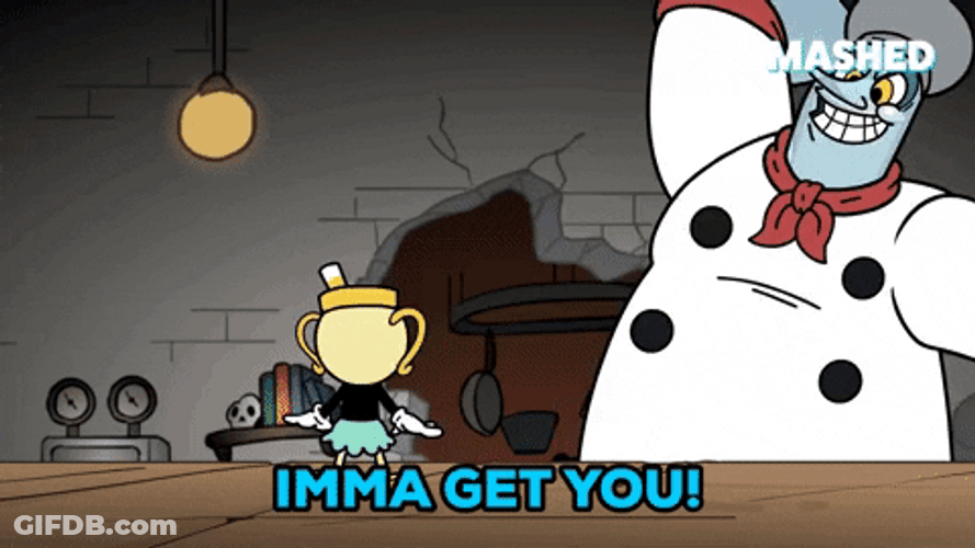 Cuphead Chef Saltbaker Stabbing A Table GIF