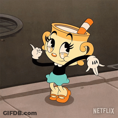 Cuphead Is A Cartoon Character From Netflix That Is Pointing GIF