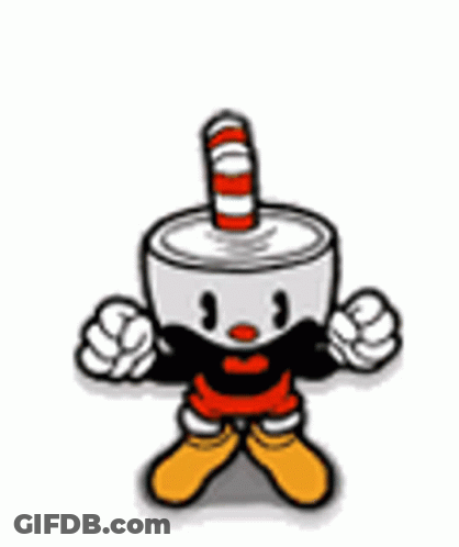 Cuphead Is A Cartoon Character With Arms And Legs And A Striped Hat On His Head . GIF
