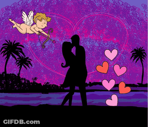 Cupid Is Aiming A Bow At A Couple Kissing GIF