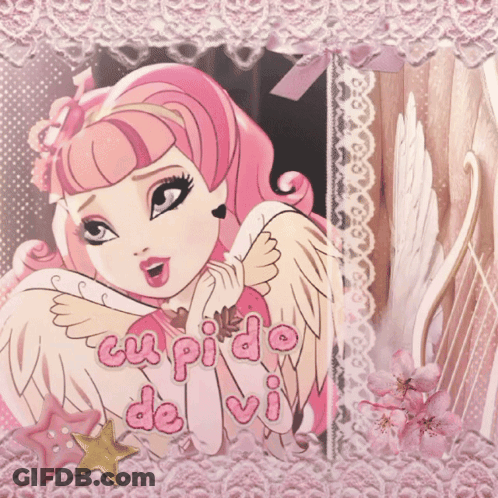Cupido De Vi Is Written On A Picture Of A Girl With Wings GIF