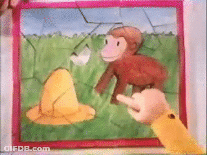 Curious George Pointing At Missing Puzzle Piece GIF