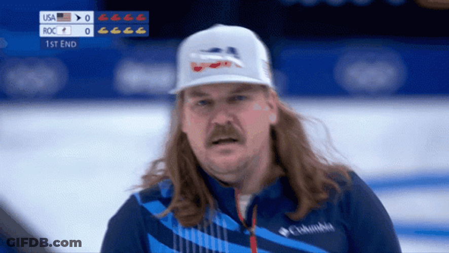 Curling Athlete Matt Hamilton In White Cap GIF