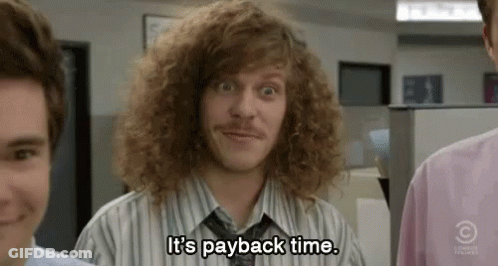 Curly Hair Man Saying It's Payback Time In Office GIF