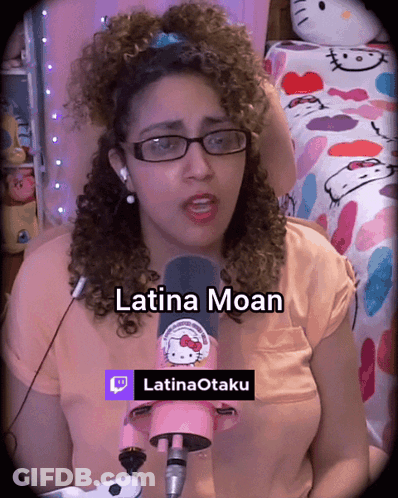Curly Hair Woman Pink Hello Kitty Sticker Shirt GIF