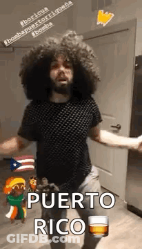 Curly Haired Bearded Man Dancing With Drink GIF