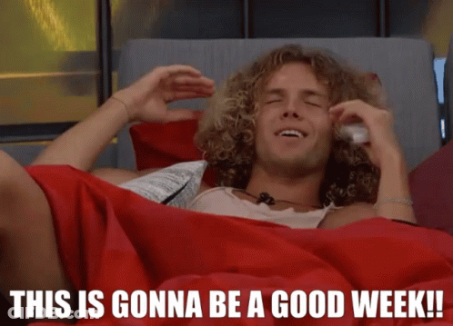 Curly Haired Man Lying On Bed This Is Gonna Be A Good Week GIF