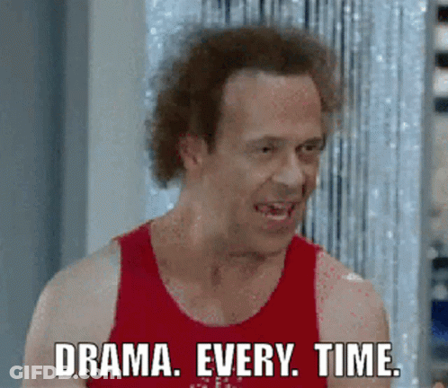 Curly Man Red-Tank-Top Says Drama Every Time GIF